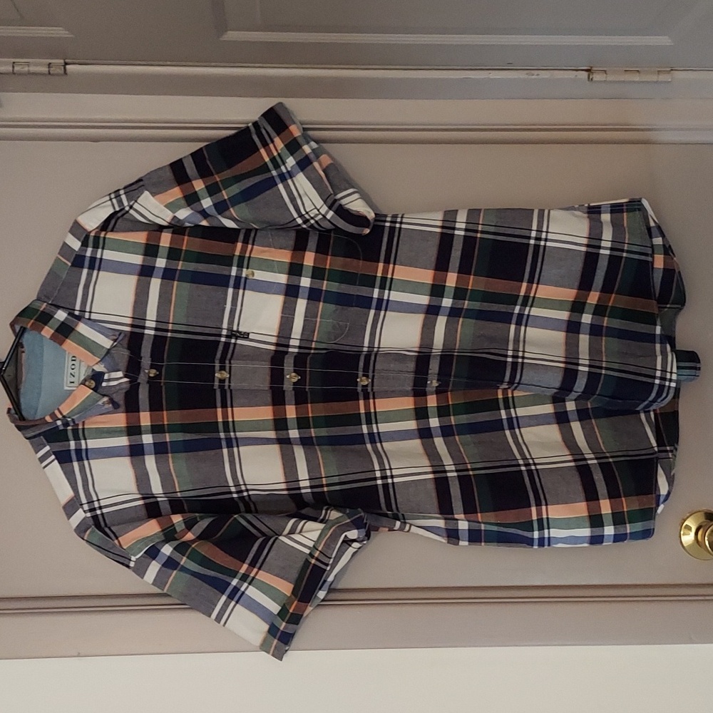 IZOD Men's Plaid Short Sleeve Button Down Shirt Size Large